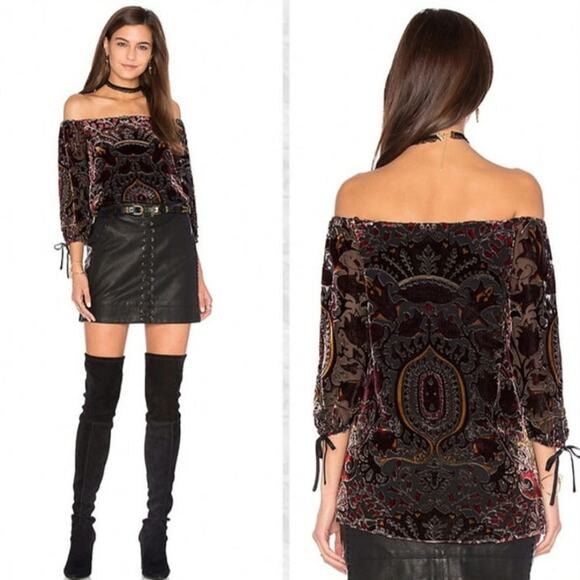 Alice + Olivia Tops - Alice + Olivia Silk Alecia Velour Brocade Damask Jacquard Blouse